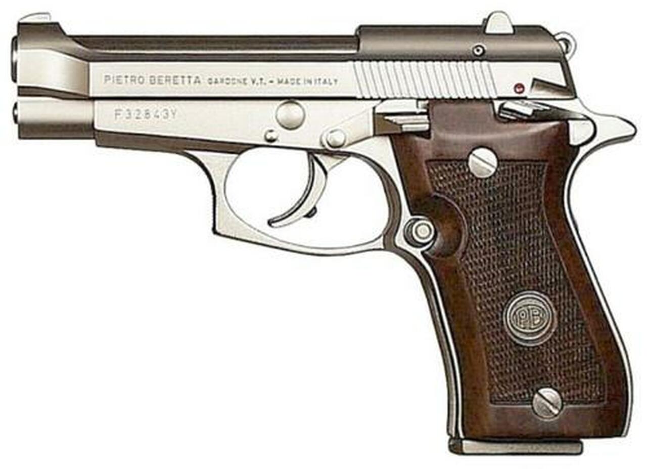 Beretta 85F .380 ACP, Double Action, Nickel, Wood Grips, 8rd Beretta
