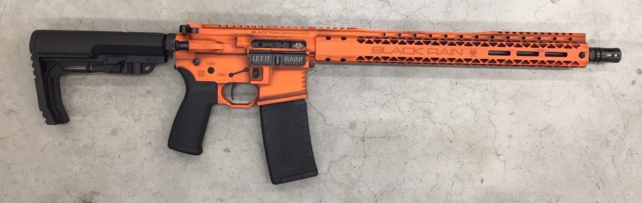Black Rain Outbreak AR-15 Billett Special Edition 5.56/223 16" Barrel, Orange Battleworn Cerakote, 15" Slim Rail 30rd Mag