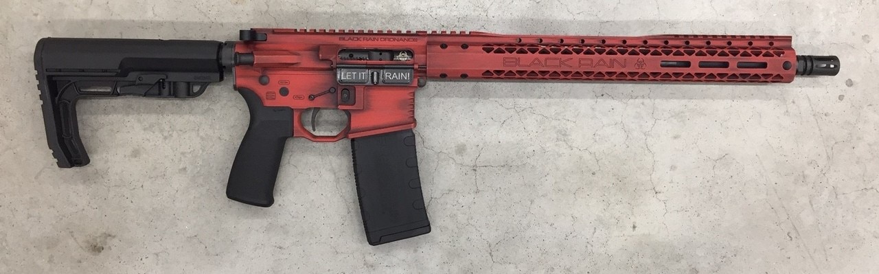Black Rain Outbreak AR-15 Billett Special Edition 5.56/223 16" Barrel, Red Battleworn Cerakote, 15" Slim Rail 30rd Mag