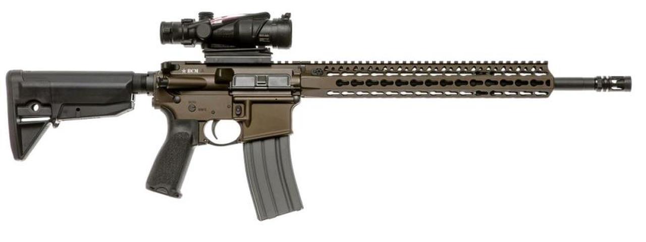 Bravo Company Recce 16 KMR-A Carbine 223 Rem/5.56mm, 16" Barrel, 1:7 Twist, Dark Bronze Finish, BCMGUNFIGHTER Mod 0 Stock, BCMGUNFIGHTER Mod 3 Pistol Grip, 30Rd, KMR Alpha 15" Handguard, BCMGUNFIGHTER Mod 0 Compensator Bravo Company