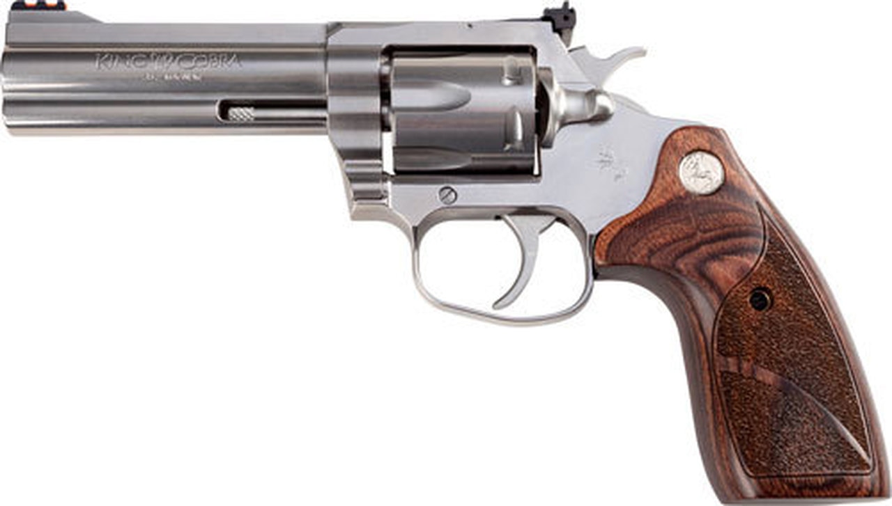 Colt King Cobra Target Revolver, 357 Magnum/38 Special, 4.25" Barrel, Steel Frame, Stainless Finish, Altamont Wood Grips, 6Rd Colt
