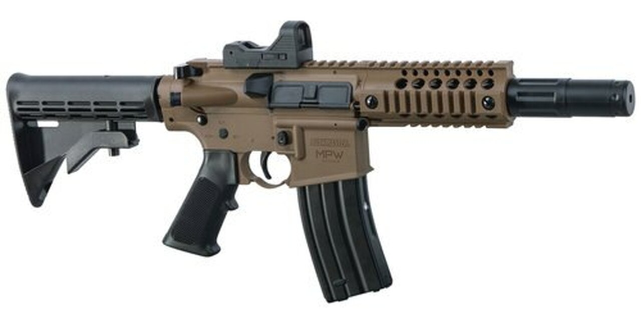 Crosman, BM MPW Red Dot, Air Rifle, BB, 430 Feet Per Second, Black / Flat Dark Earth, Adjustable Butt Stock, Full Auto BB Rifle, 25Rd