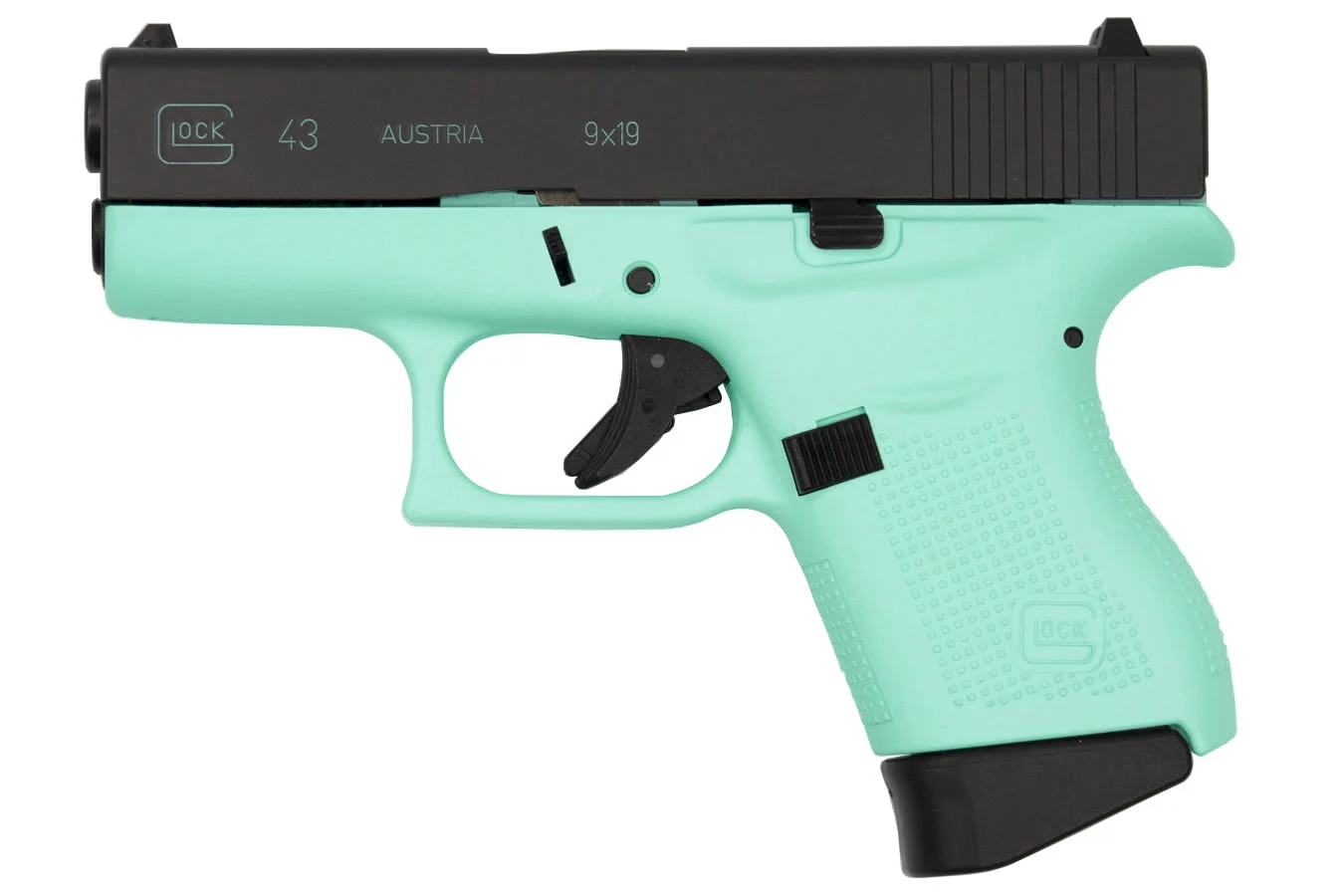 Glock 43 9mm Aqua Blue Duracoat Single Stack Pistol