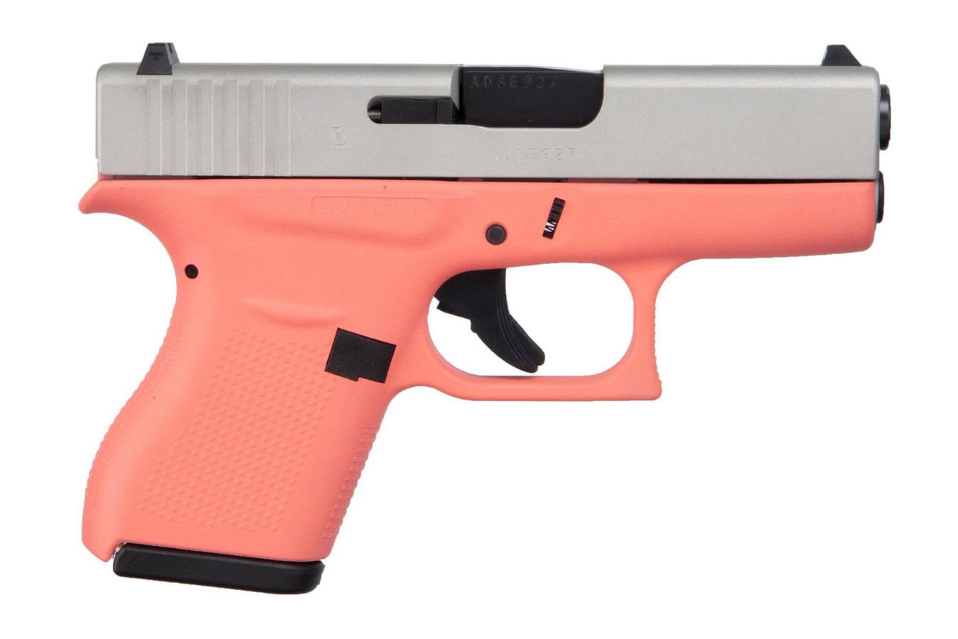 Glock 43 9mm Carry Conceal Pistol with Cerakote Coral Grip Frame