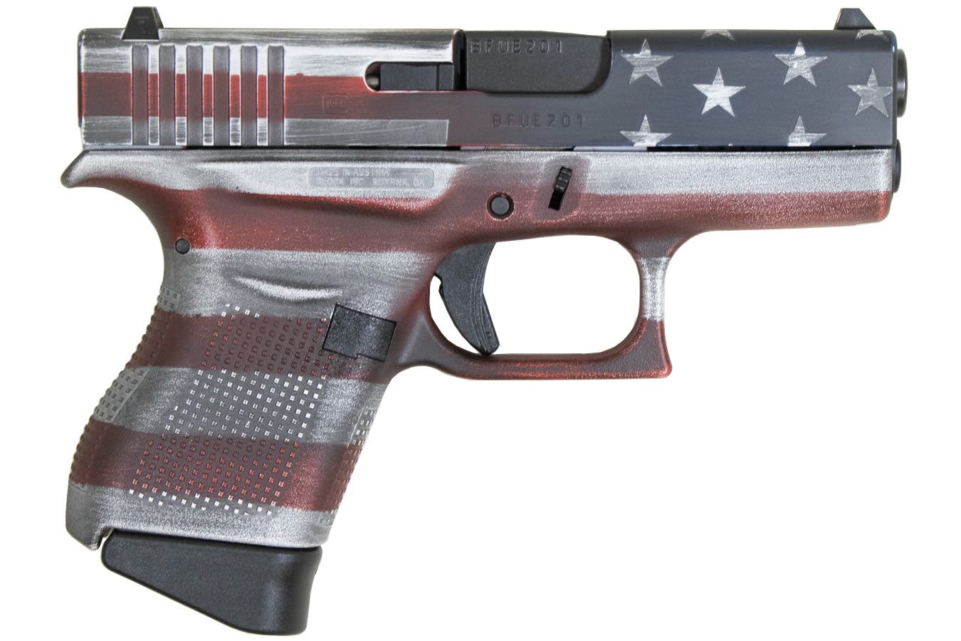Glock 43 9mm Single Stack Pistol with Cerakote Battleworn American Flag Finish (Made i
