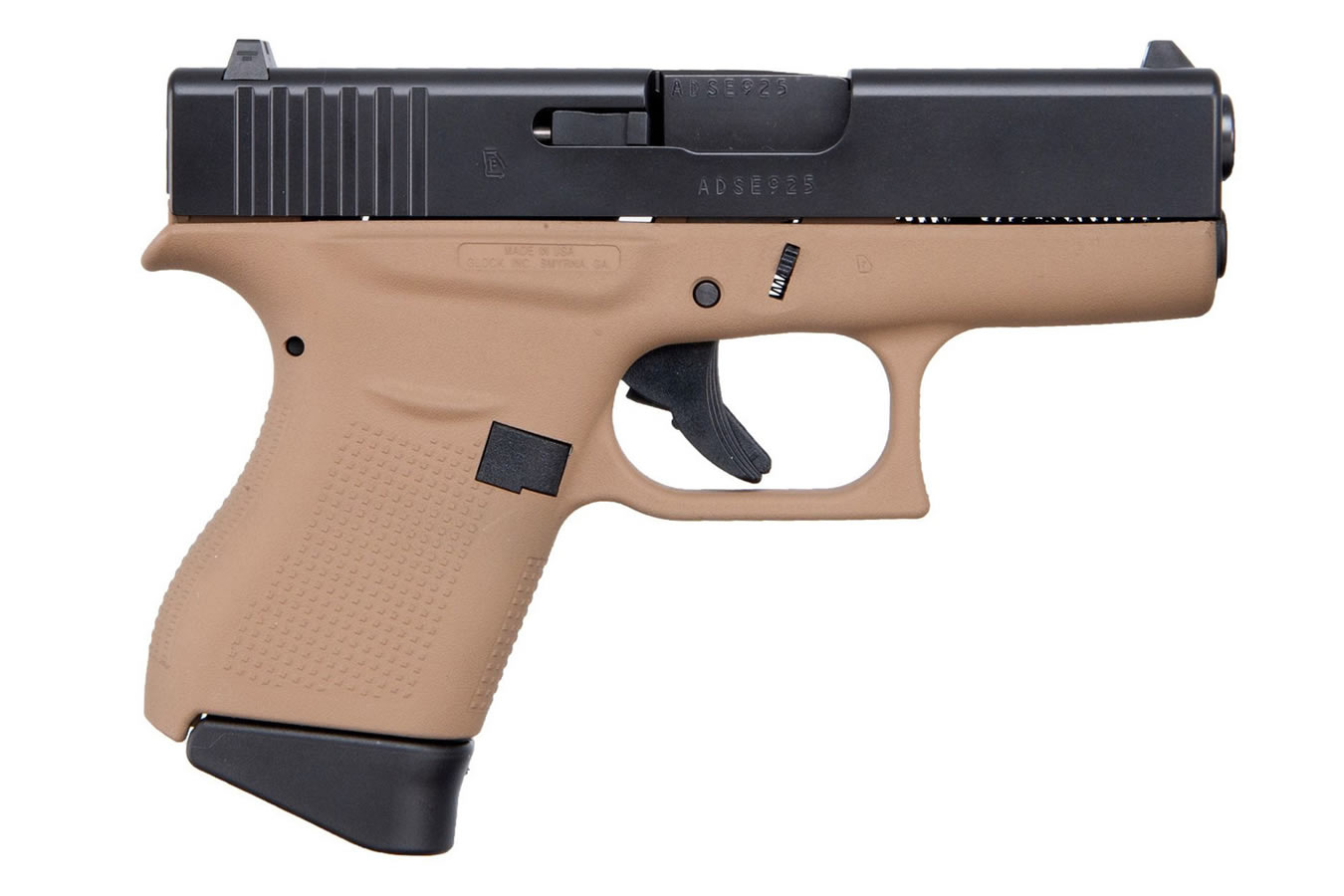 Glock 43 9mm Single Stack Pistol with Cerakote Faded Dark Earth Frame and Black Slide