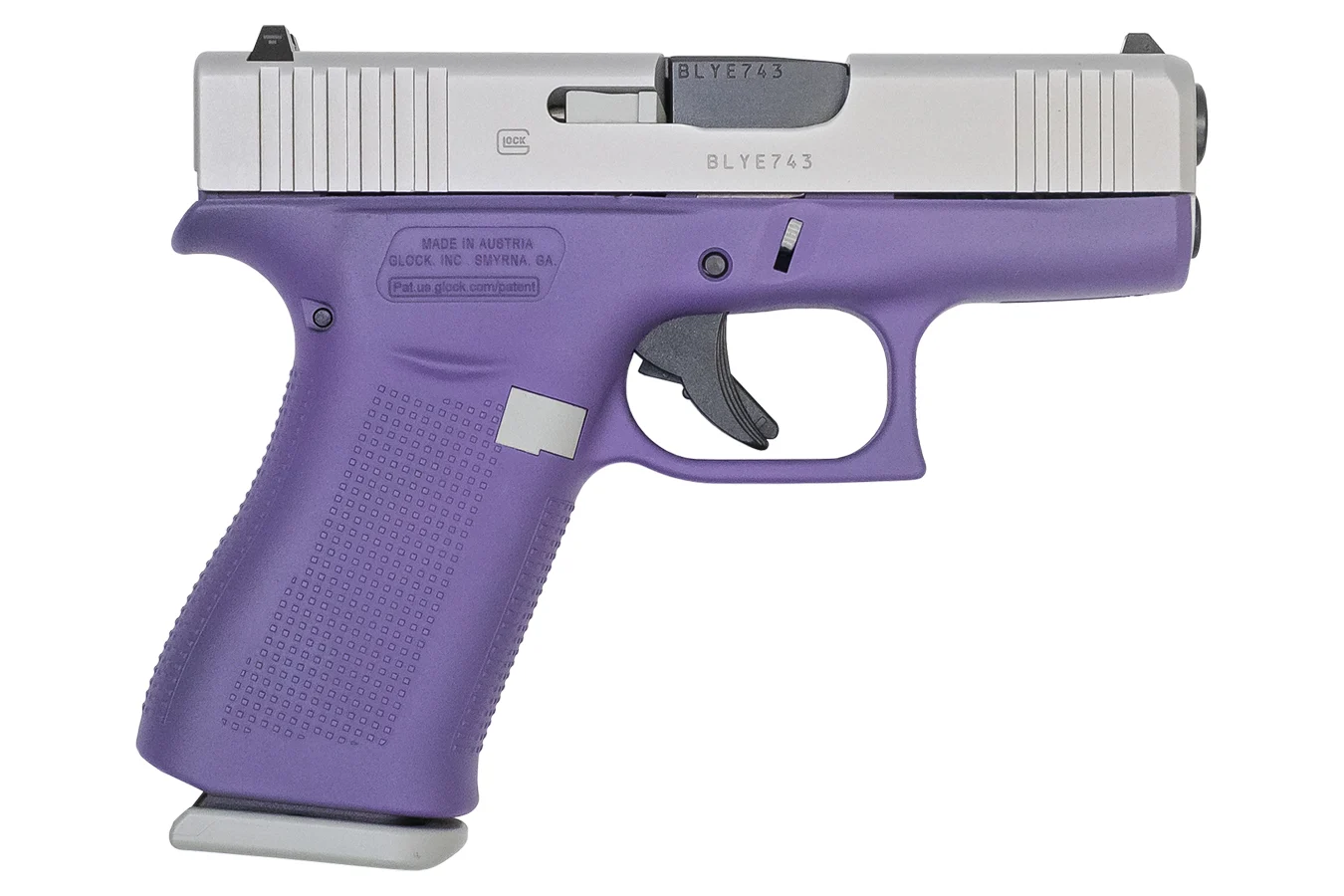 Glock 43X 9mm 10-Round Pistol with Purple Frame and Silver PVD Slide