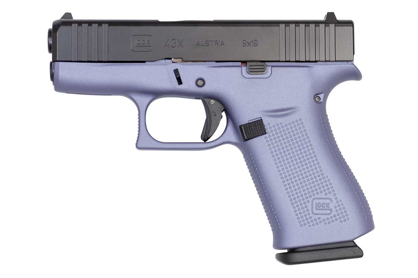 Glock 43X 9mm Subcompact Pistol with Cerakote Crushed Orchid Frame and Black Slide