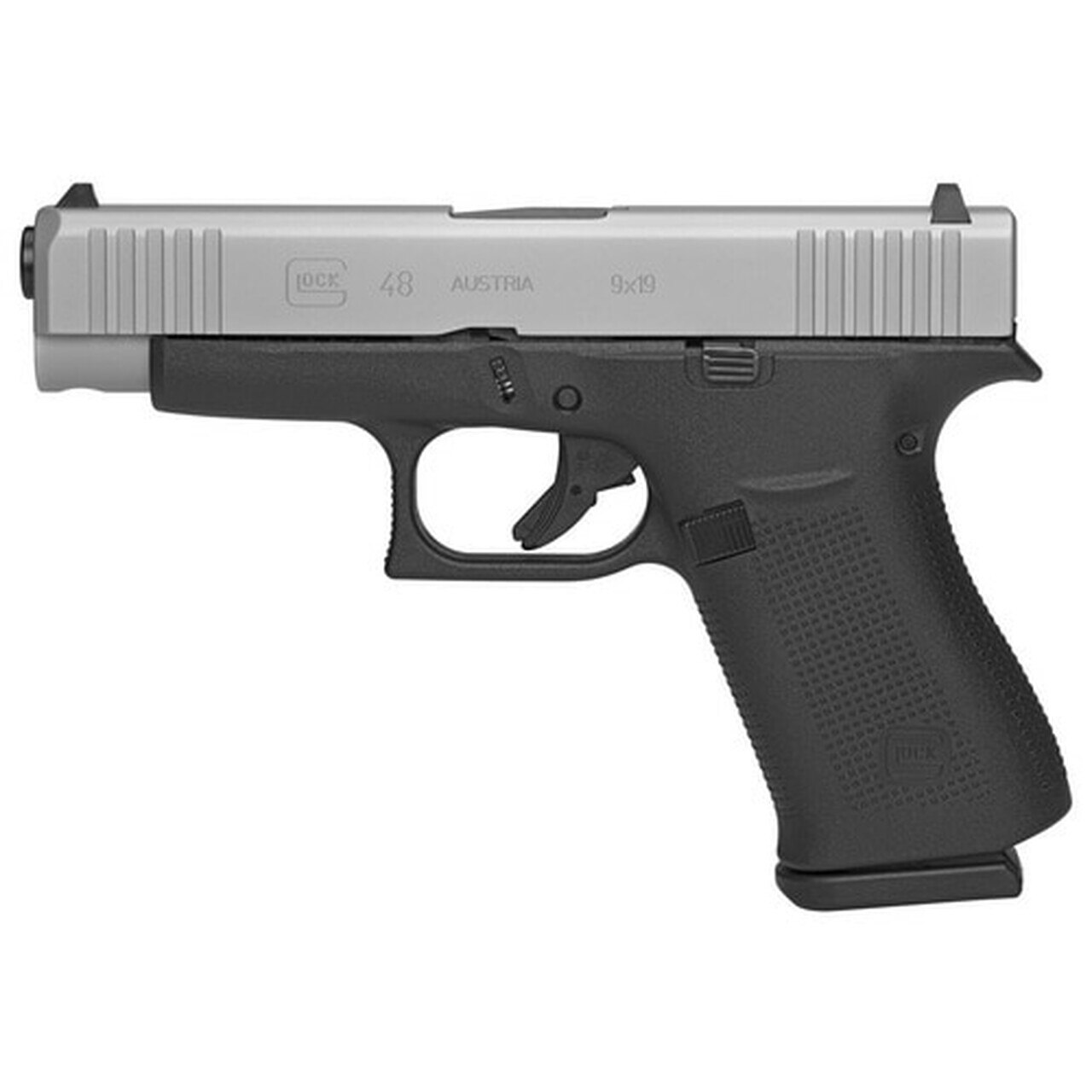 Glock, 48, Striker Fired, Compact, 9mm, 4.17" Barrel, Polymer Frame, Silver Finish, 10Rd, 2 Mags, Fixed Sights Glock