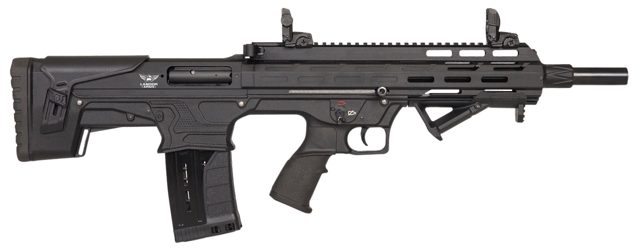 Landor Arms Bullpup Semi-auto 12 Ga 3", 18.5" Barrel, Black, Fixed Bullpup Stock, Flip Sights