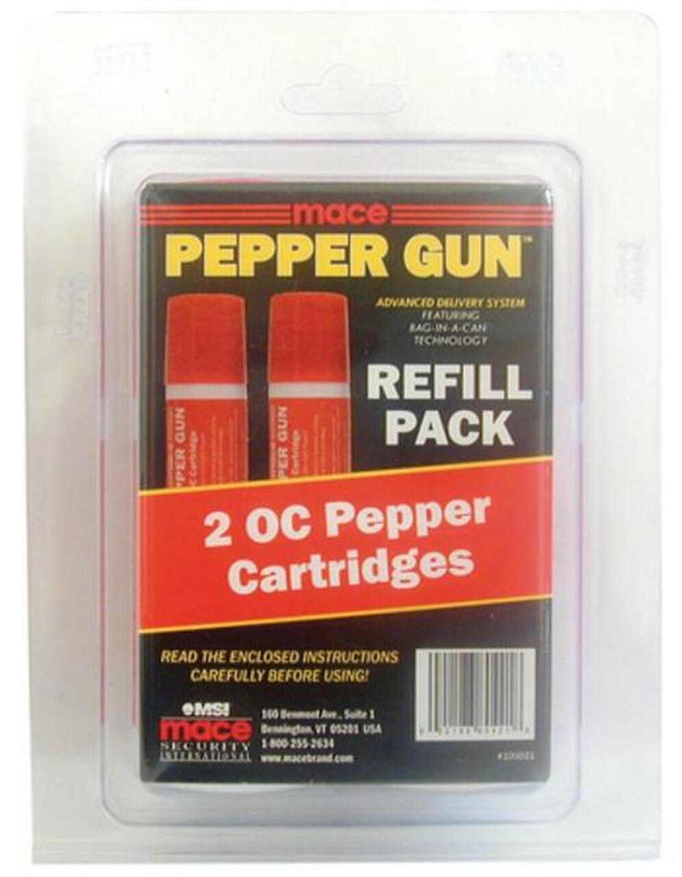 Mace Pepper Gun Refill Cartridges, OC, 2 Pack