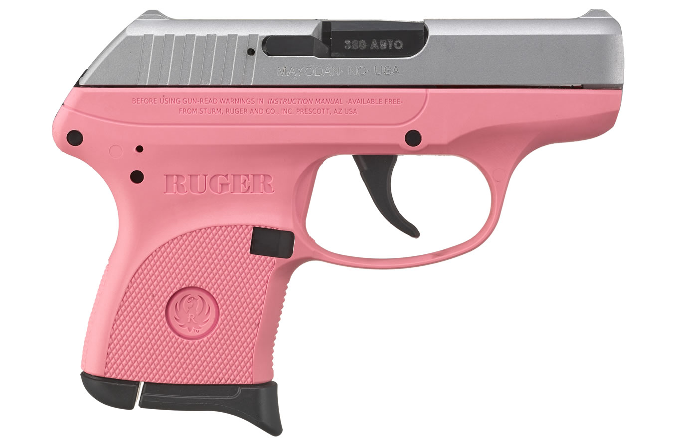 Ruger LCP 380 ACP Pistol with Pink Grip Frame and Satin Aluminum Cerakote Slide
