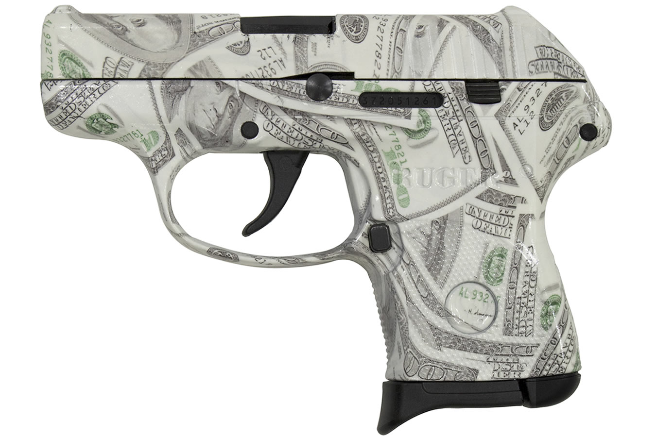 Ruger LCP 380 ACP with Hundred Dollar ($100) Bill Glow in the Dark Finish