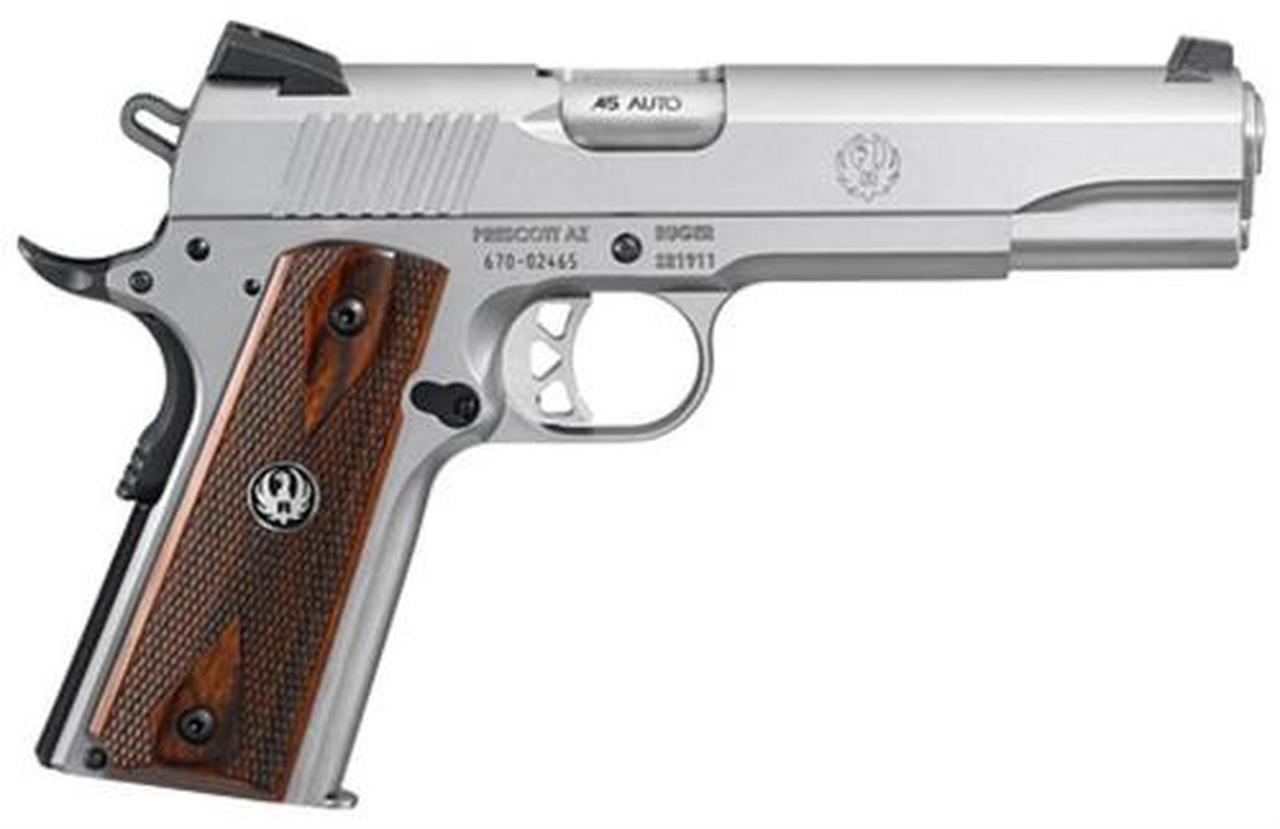 Ruger SR1911, 45 ACP, Novak Sights, SS, Wood Grips Ruger