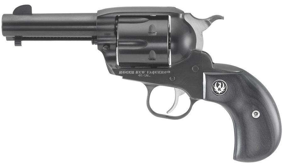 Ruger Vaquero Blued 45 Auto Single-Action Revolver with Birdshead Black Laminate Grips