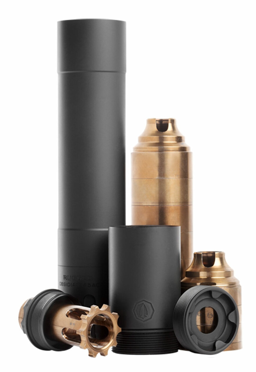 Rugged Suppressors Obsidian 45 with ADAPT Modular Technology, Pistol Suppressor, .45 ACP, Includes .578X28 Piston, Aluminium Tube, 17-4 PH Baffles, Black Cerakote Finish Rugged Suppressor