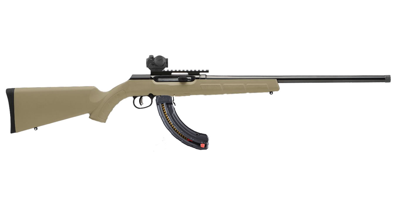 Savage A22 22LR Flat Dark Earth (FDE) Semi-Auto Rifle wit Bushnell TRS-25 Red Dot and 2