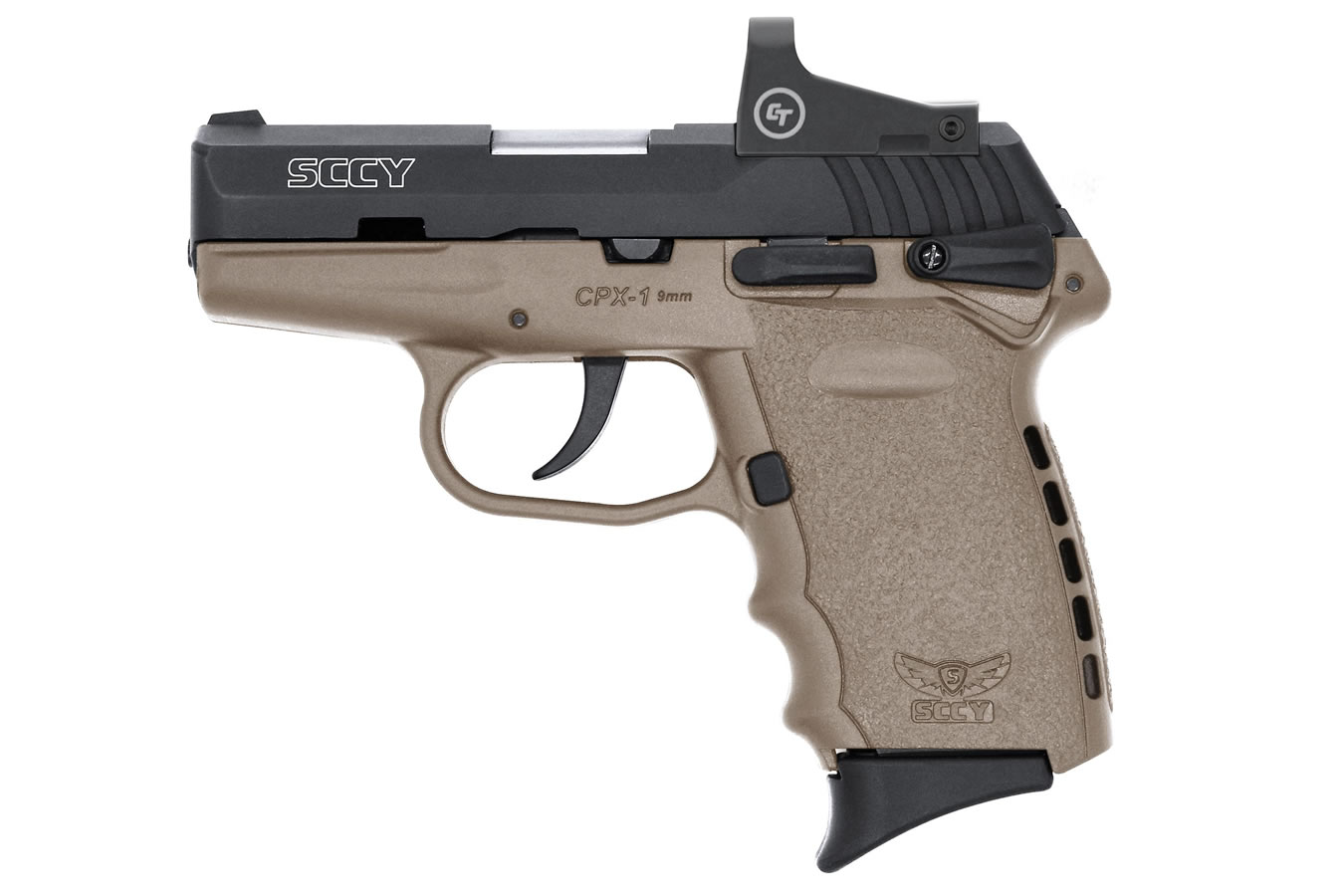SCCY CPX-1 9mm Pistol with Dark Earth Frame and Crimson Trace Red Dot