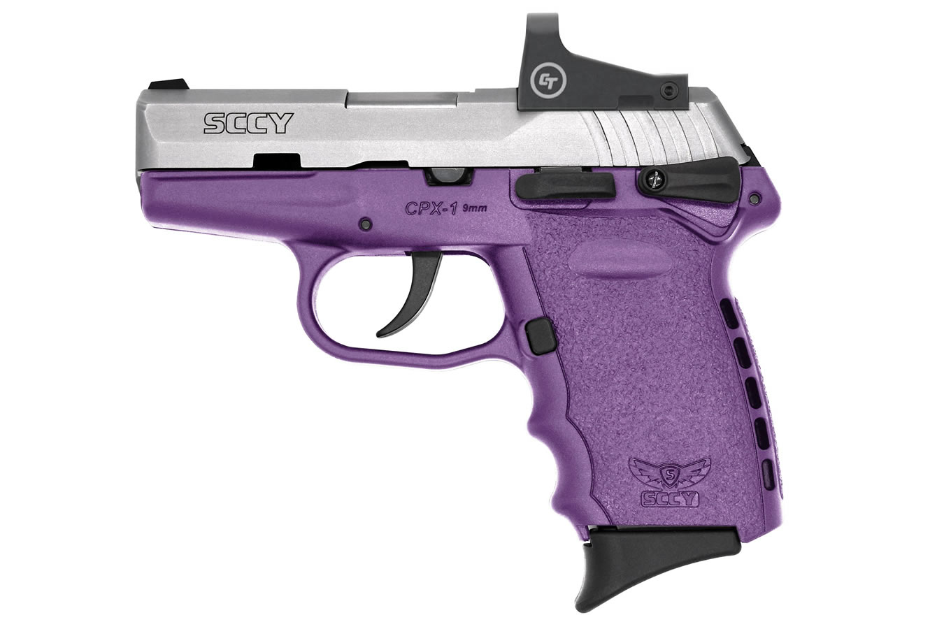 SCCY CPX-1 9mm Pistol with Purple Frame/Stainless Slide and Crimson Trace Red Dot