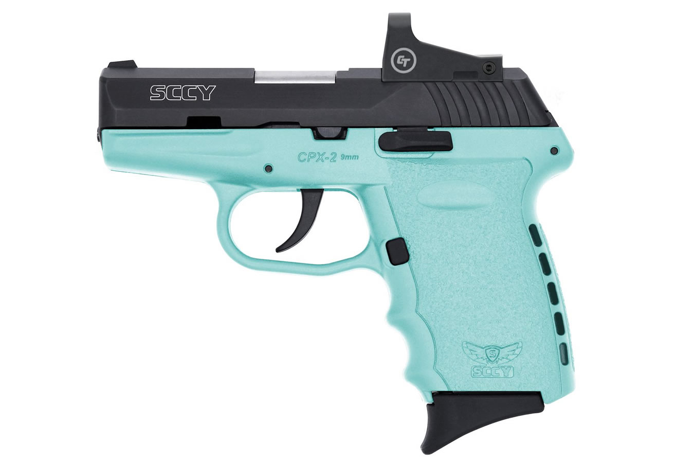 SCCY CPX-2 9mm Pistol with Blue Frame and Crimson Trace Red Dot