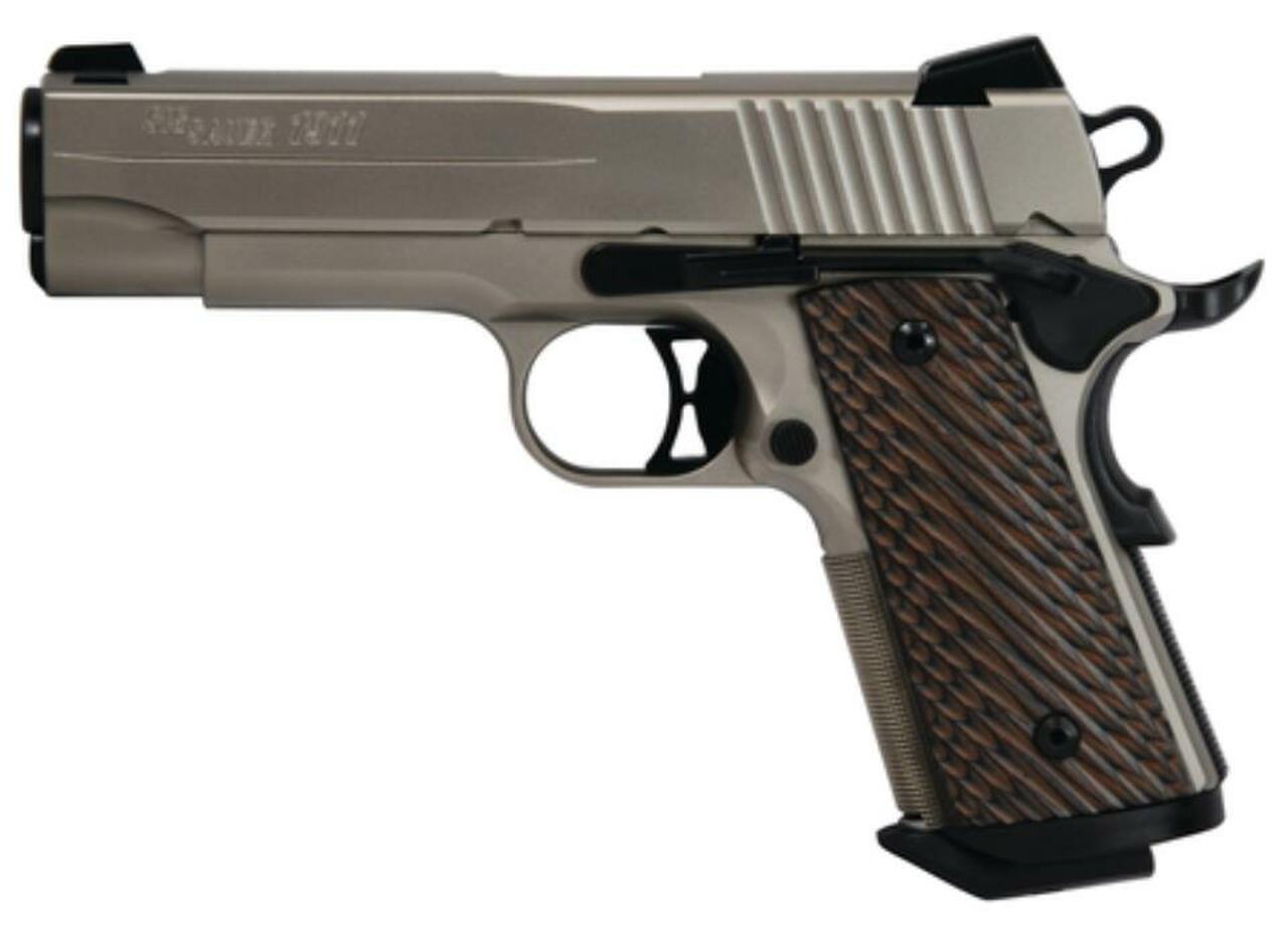 SIG 1911 45 ACP 4.2In Nickel NI PVD SAO Siglite Brown Vector Grip (2) 7RD Steel MAG