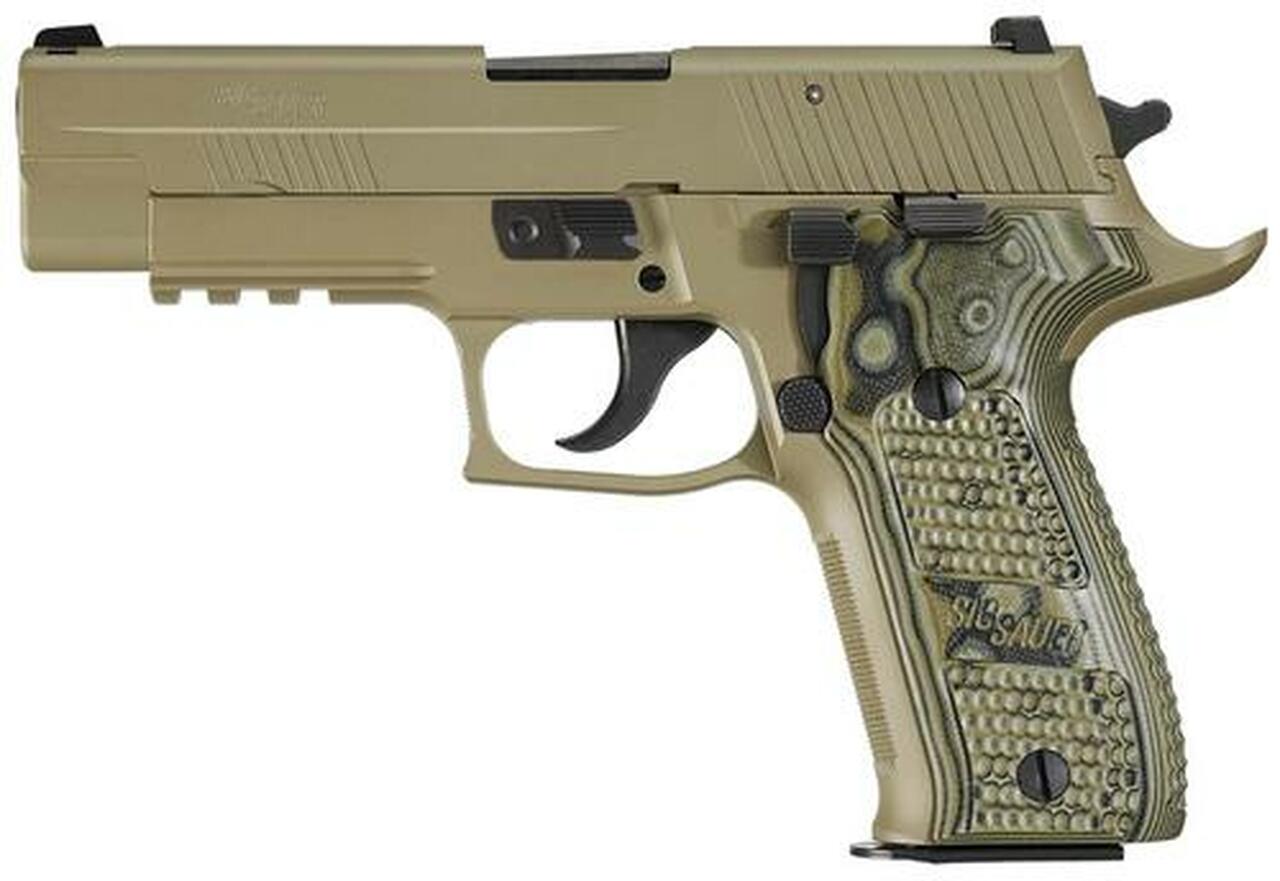 Sig P226 9MM 4.4In Scorpion Flat Dark Earth Da/Sa Siglite Black/Green G10 Grip (2) 10Rd Steel MAG CA Compliant SRT Sig Sauer