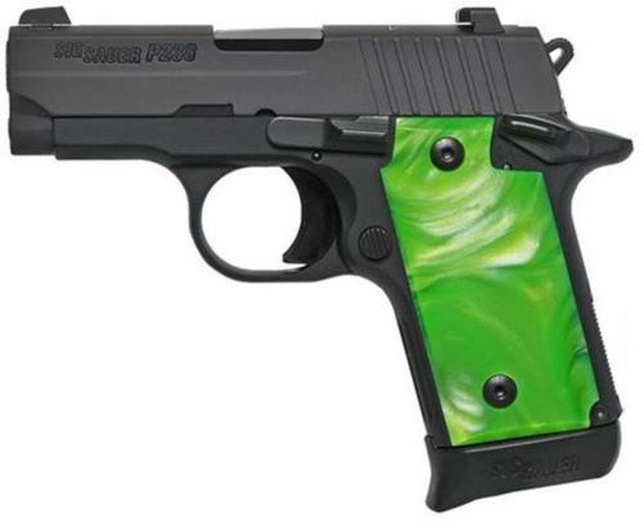 Sig P238 .380 ACP, 2.7", Green Pearl Grips, Black, Night Sights, 6rd