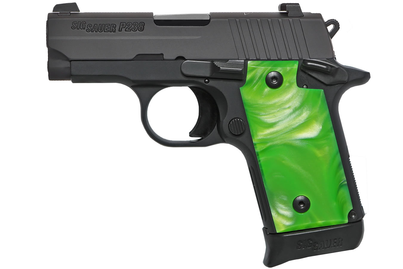 Sig Sauer P238 380 ACP Carry Conceal Pistol with Green Pearlite Grips
