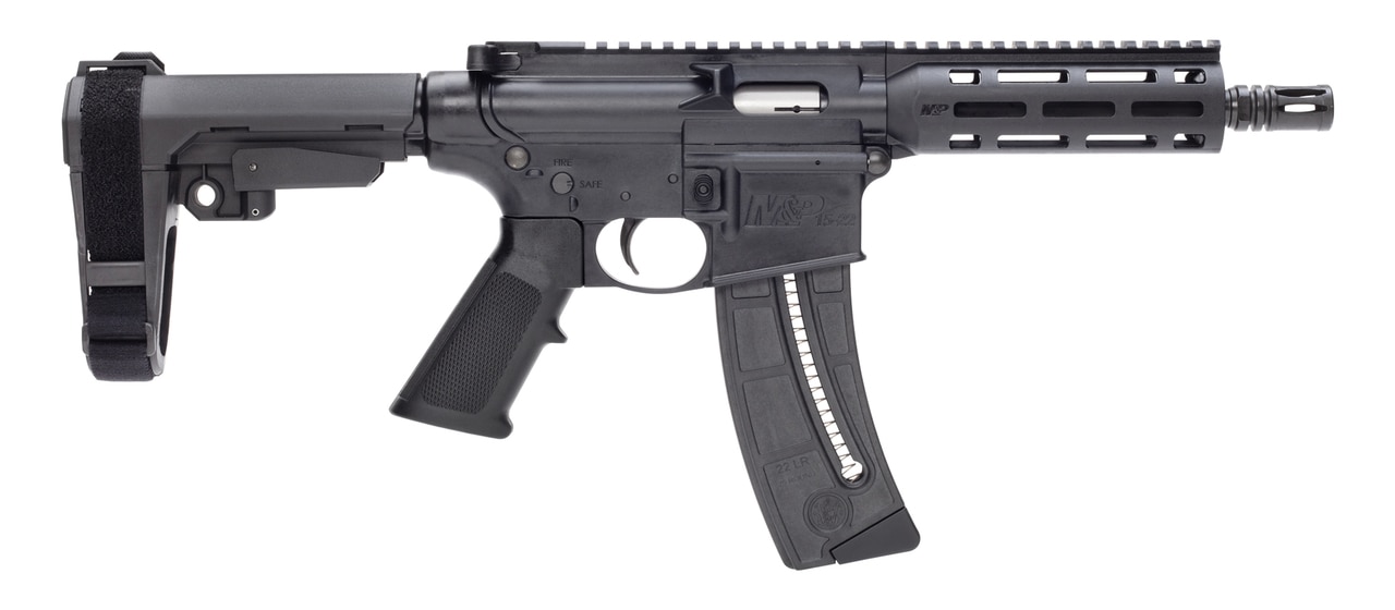 Smith & Wesson, M&P 15-22 Pistol, Semi-automatic, AR, 22 LR, 8"Barrel, Matte Black, SB Tactical SBA3 Brace, Polymer Receiver, M-Lok Handguard, 1 Mag, 25Rd