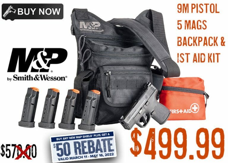 Smith & Wesson Shield Plus OR Bundle Package, Bug Out Bag, First Aid Kit, 1 10rd/ 4 13rd magazines Smith & Wesson