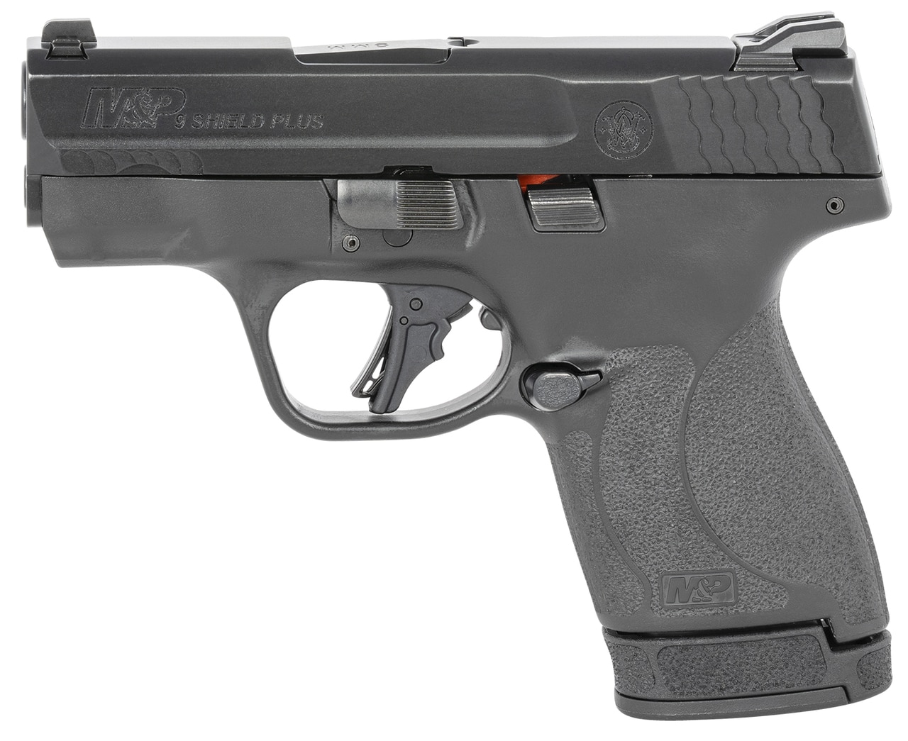 Smith & Wesson, Shield Plus, Striker Fired, Micro Compact, 9mm, 3.1" Barrel, White Dot Sights, Polymer Frame, No Thumb Safety, Flat Face Trigger, 2 Mags, 1-10Rd 1-13Rd, Black