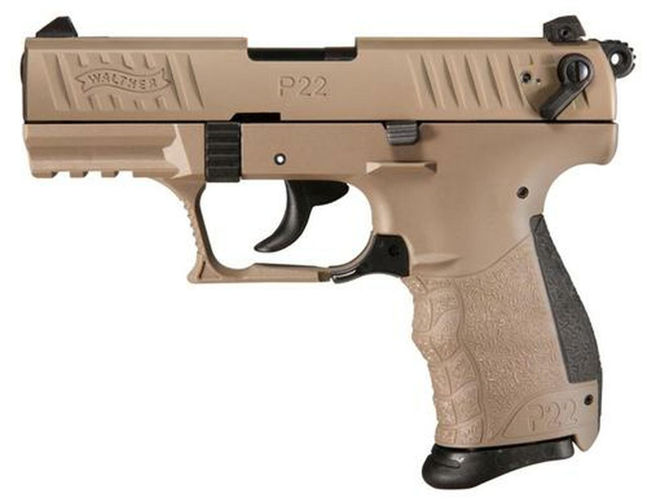 Walther P22 QD, .22 LR, 3.42" Threaded Barrel, 10rd, Manual Safety, Flat Dark Earth Walther