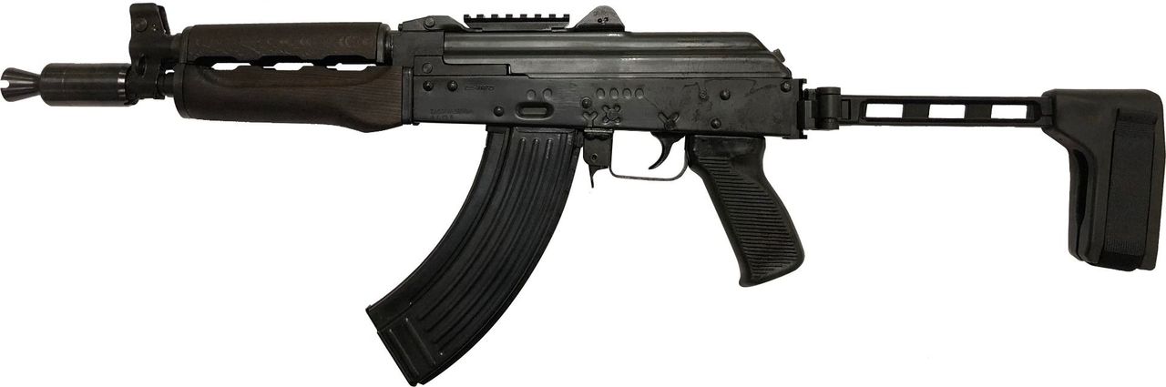 Zastava ZPAP92 AK-47 Pistol 7.62x39mm 10" Barrel, Booster, Dark Wood, Top Rail, SB Tactical FS1913 Folding Brace, 30rd Mag